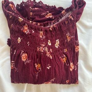 Maroon Floral Off Shoulder Top